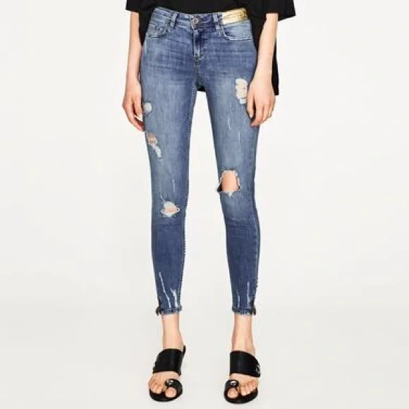 Ripped Jeans Zara Jeans Mid Rise Skinny Zara Women's Basic Z1975